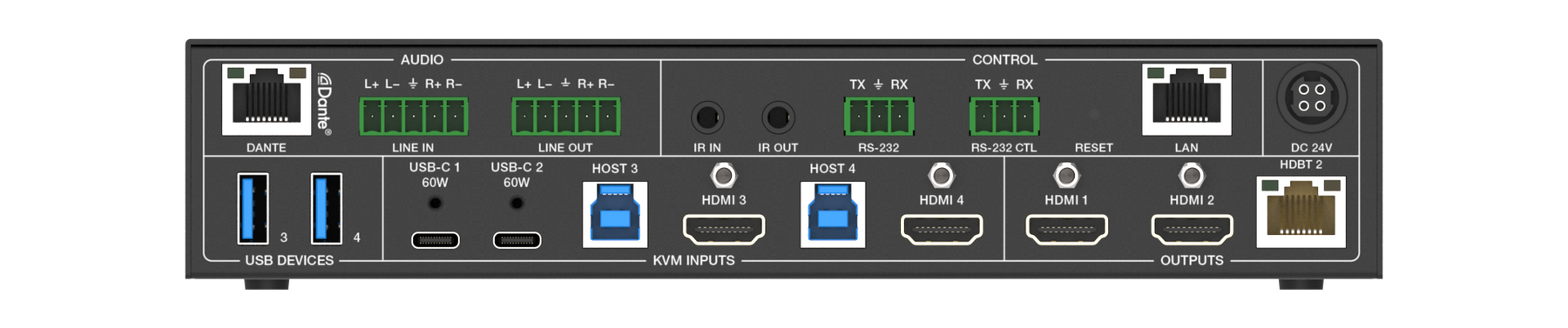 4x2 HDMI / USB-C 4K60 Seamless Presentation Switch with HDBaseT 3.0 70m Out