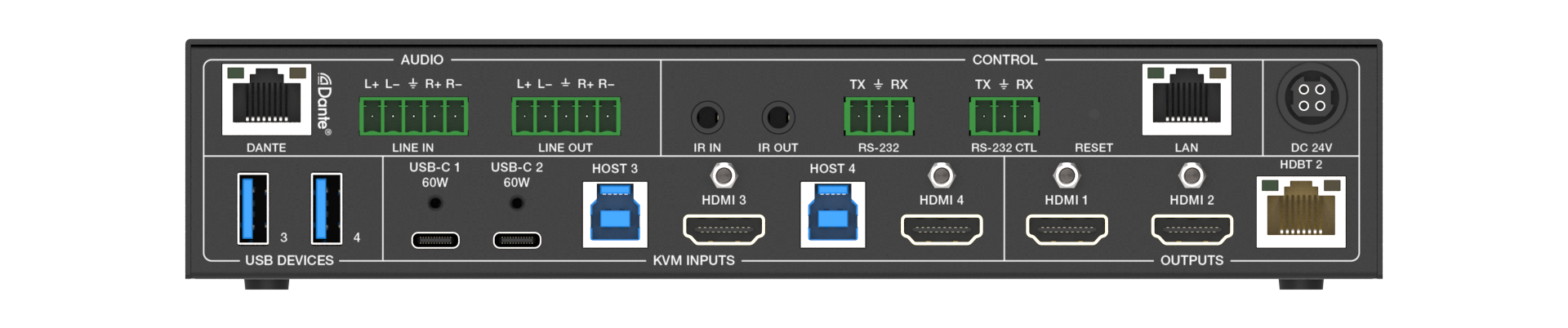 4x2 HDMI / USB-C 4K60 Seamless Presentation Switch with HDBaseT 3.0 70m Out