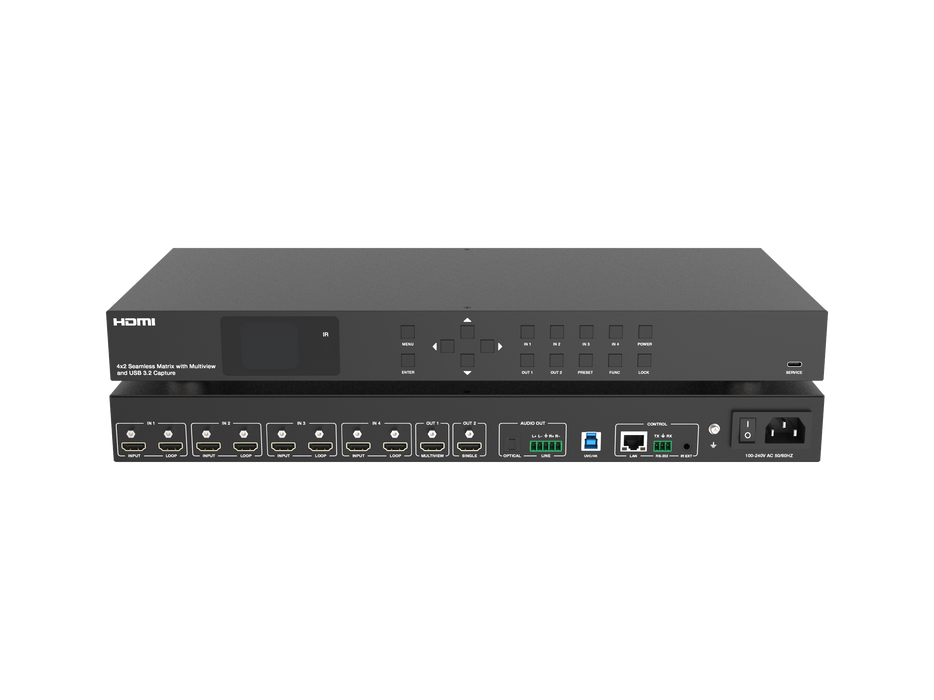 4x2 Seamless Matrix Switcher  with Multiview and USB 3.2 Capture- Model Number CAD-HPMXB42LMVUC