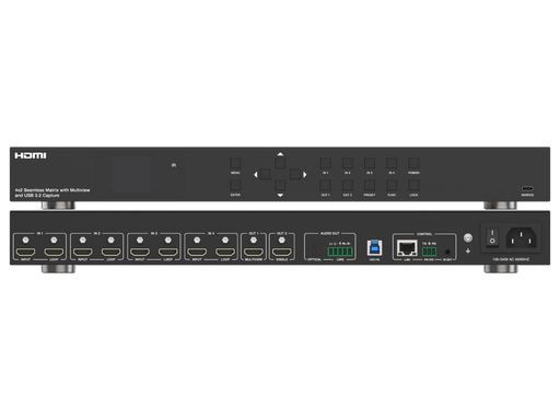 4x2 Seamless Matrix Switcher  with Multiview and USB 3.2 Capture- Model Number CAD-HPMXB42LMVUC