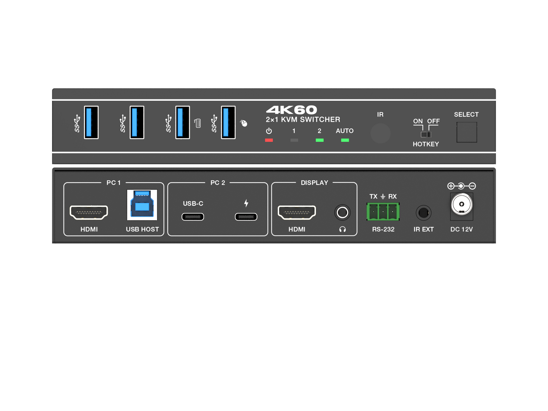 4K60 2x1 HDMI/USB-C KVM Switcher