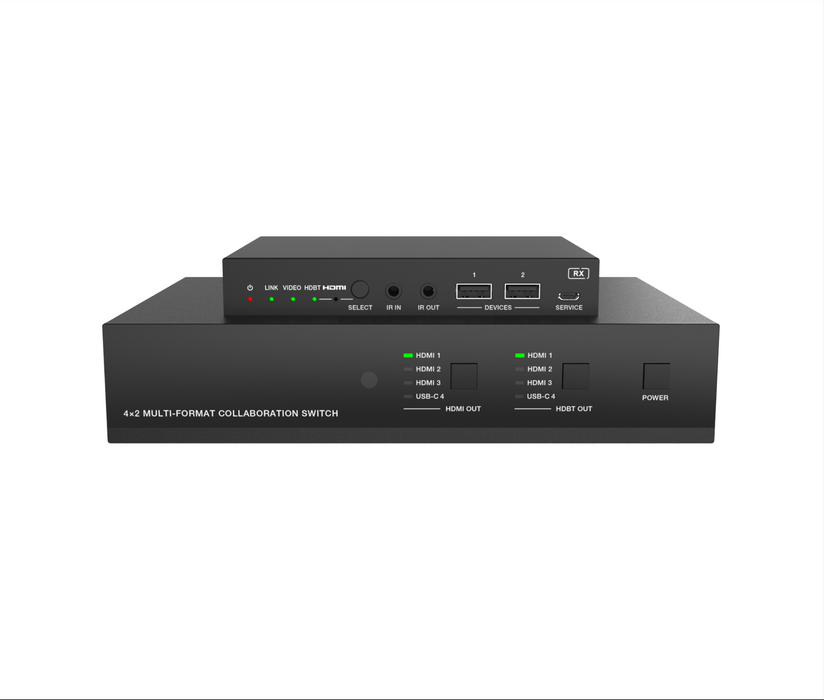 4x2 HDMI/USB-C 4K 18Gbps Multi-format Collaboration Switcher with HDBaseT 3.0 100m Out