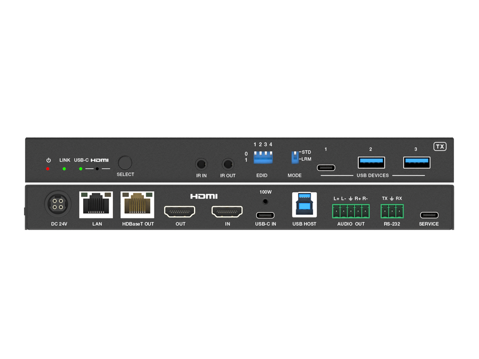 4K HDMI/USB-C over HDBaseT 3.0 Extender (100m) with USB/1G LAN and HDMI/USB-C Dual Outputs