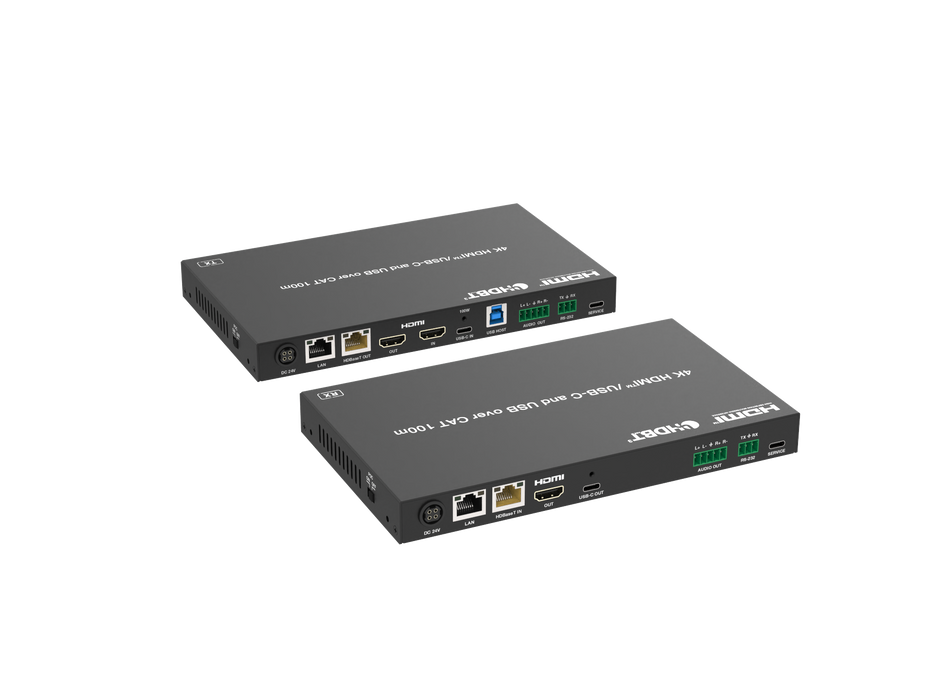 4K HDMI/USB-C over HDBaseT 3.0 Extender (100m) with USB/1G LAN and HDMI/USB-C Dual Outputs
