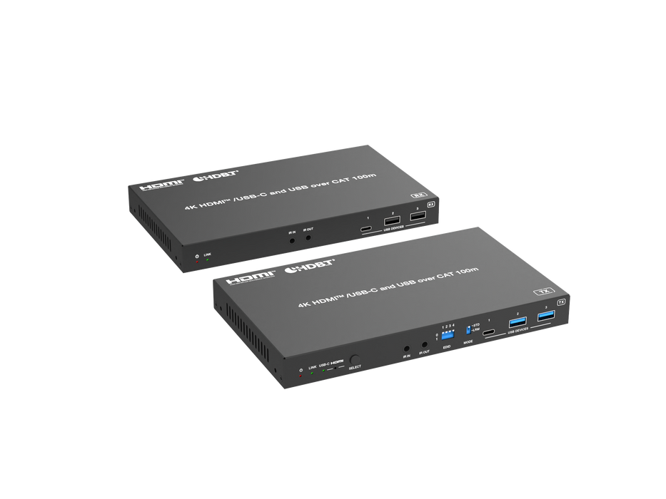 4K HDMI/USB-C over HDBaseT 3.0 Extender (100m) with USB/1G LAN and HDMI/USB-C Dual Outputs