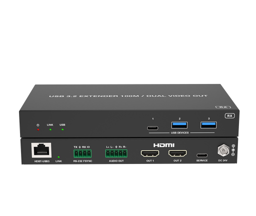 USB 3.2 Gen 1 Extender (100m) with Dual USB-C In & Video Out