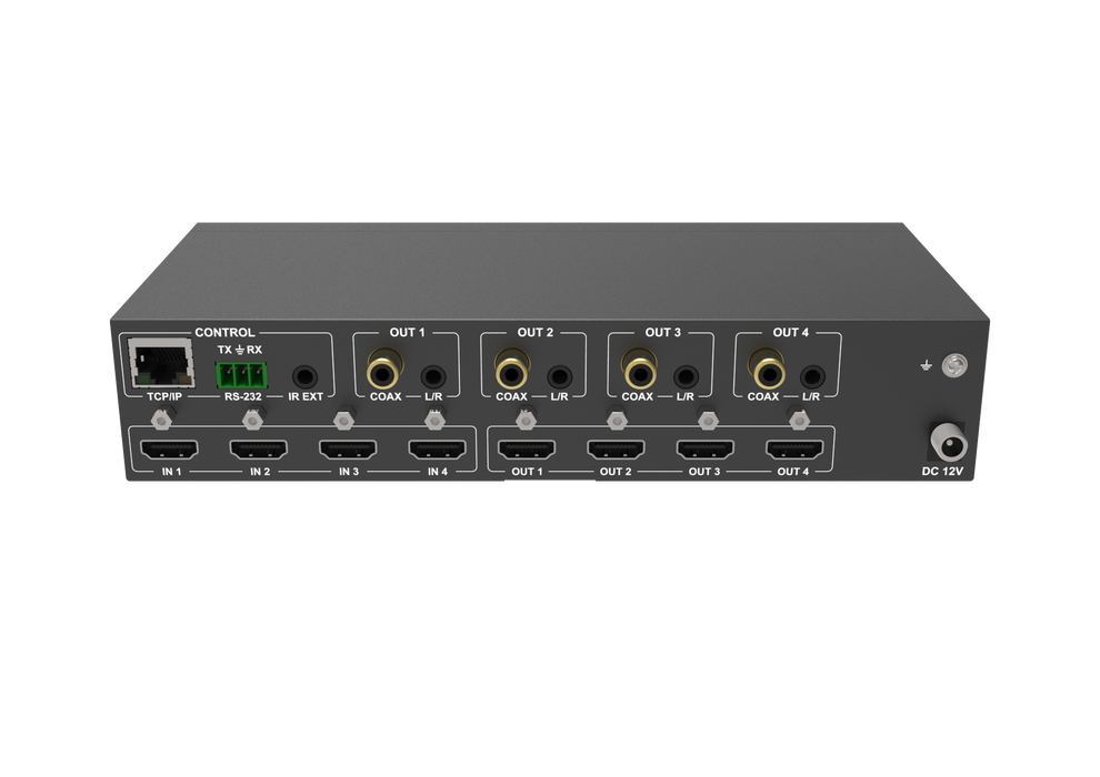 4x4 HDMI 4K 18Gbps Matrix with  scaled (4K→1080p). De-embedded audio . -CAD-MXB44P