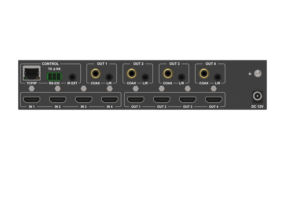 4x4 HDMI 4K 18Gbps Matrix with  scaled (4K→1080p). De-embedded audio . -CAD-MXB44P