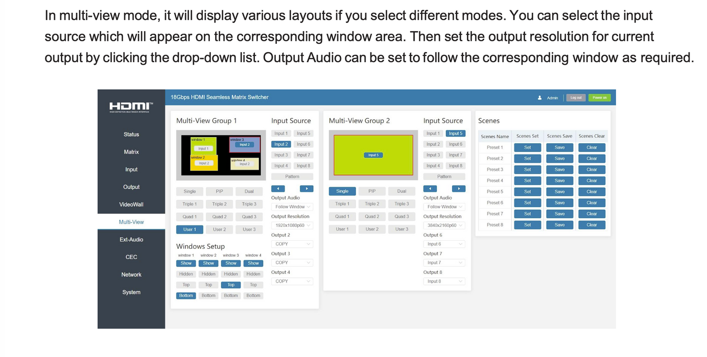 18Gbps 8x8 Seamless Matrix with Multi-view- CAD-MXB88VW