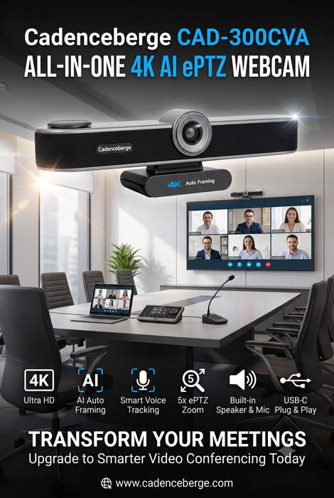 Cadenceberge CAD-300CVA  All-in-One 4K AI ePTZ Huddle Room Video Bar -CAD-300CVA