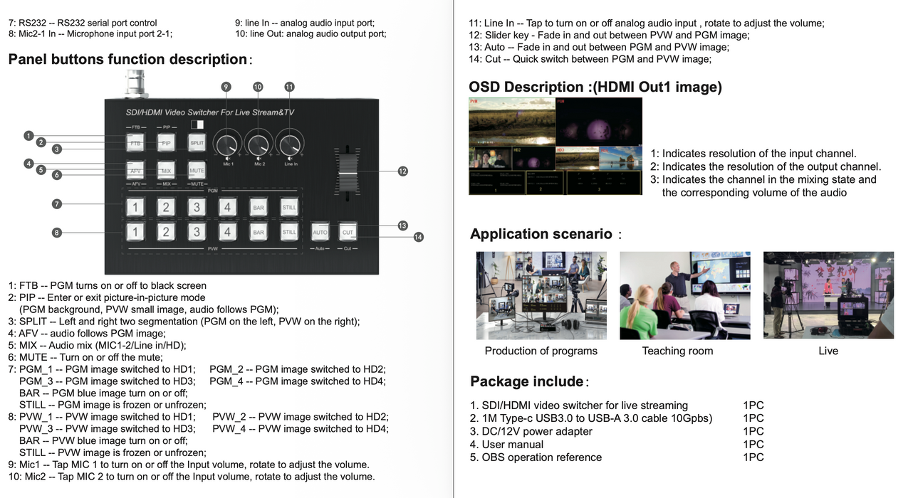 4 Channels SDI/HDMI Video Mixer Switcher for Live Streaming Switcher
